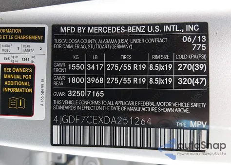 2013 Mercedes-Benz Gl-Class Gl 450 z USA, uszkodzony, nr VIN 4JGDF7CEXDA251264